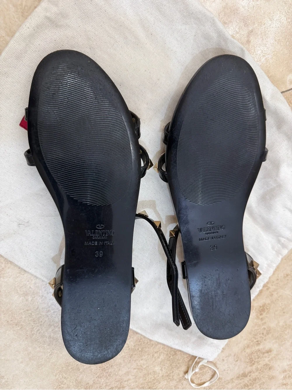 Valentino Black Rockstud Gladiator Jelly Flat
